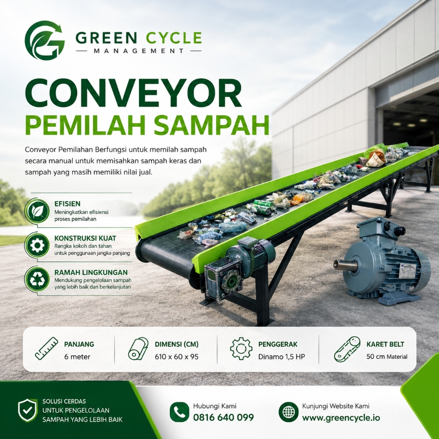 Conveyor pemilah sampah panjang 6 meter lebar 50 cm