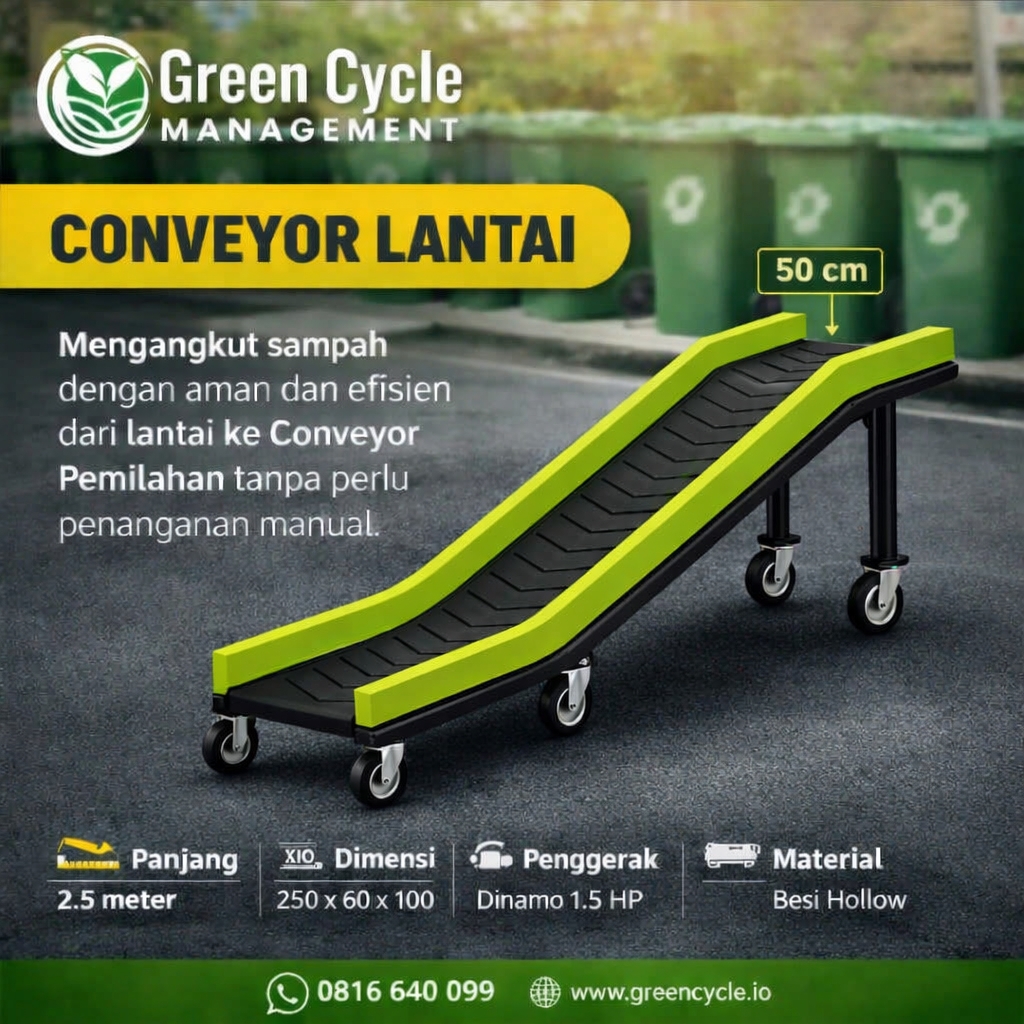 Mesin Conveyor Lantai panjang dua setengah meter belt 50 cm