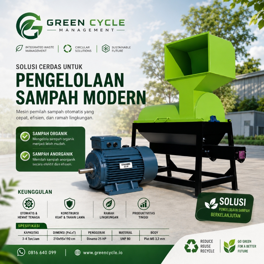 Mesin Pemilah Sampah Organik dan Anorganik SIPILAH Kapasitas 3-4 ton per jam - Dinamo 25 HP