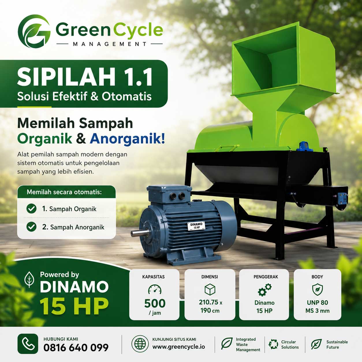 mesin-pemilah-sampah-sipilah-dinamo-15-hp